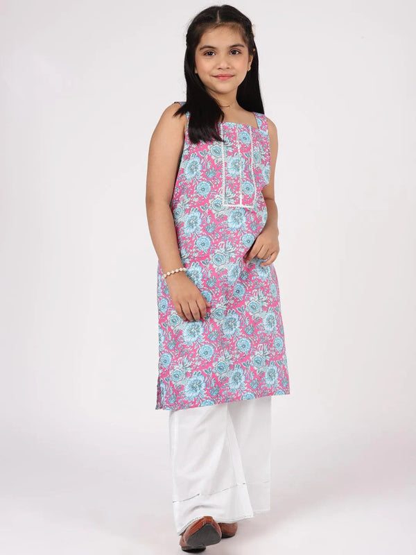 Pink Printed Cotton Straight Kurta Set - Jashvi