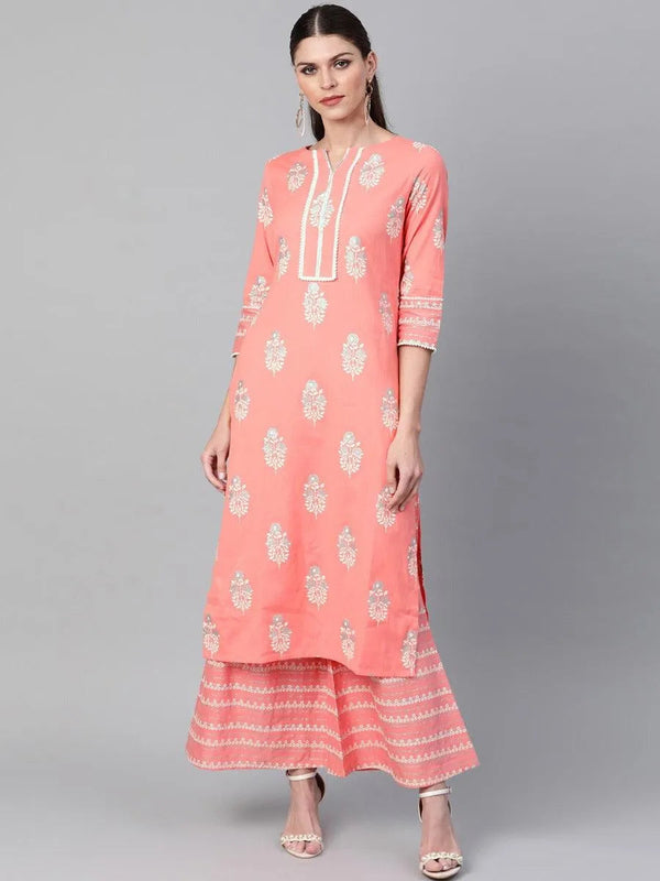 Pink Printed Cotton Kurta Set - Jashvi