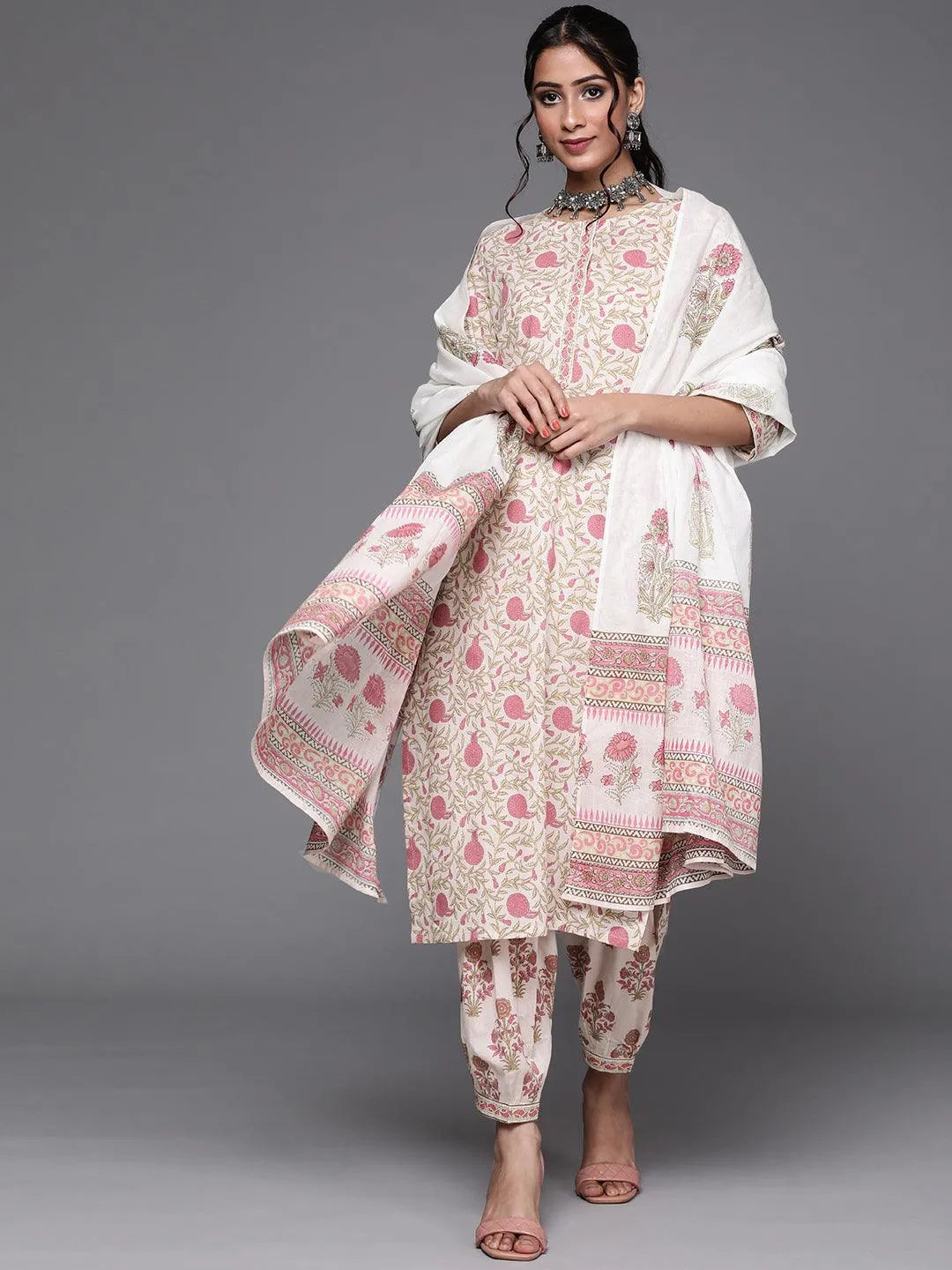 Pink Printed Cotton Suit Set - Jashvi