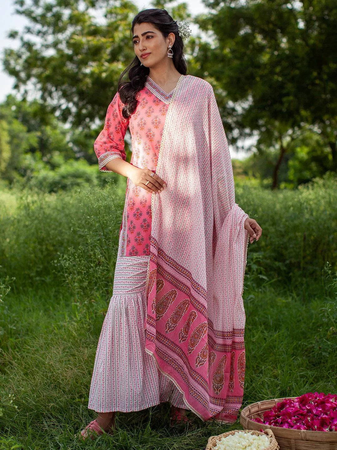 Pink Printed Cotton Suit Set - Jashvi