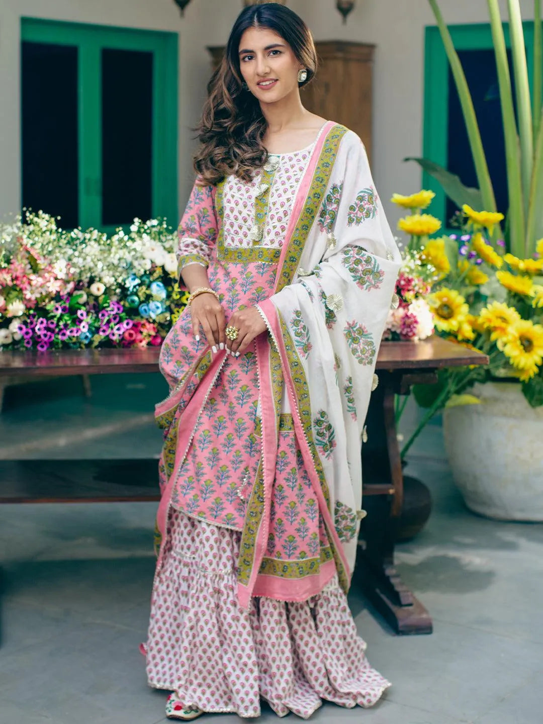 Pink Printed Cotton Suit Set - Jashvi