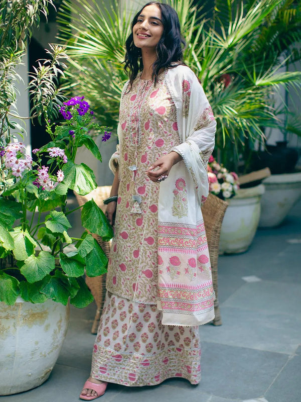 Pink Printed Cotton Suit Set - Jashvi