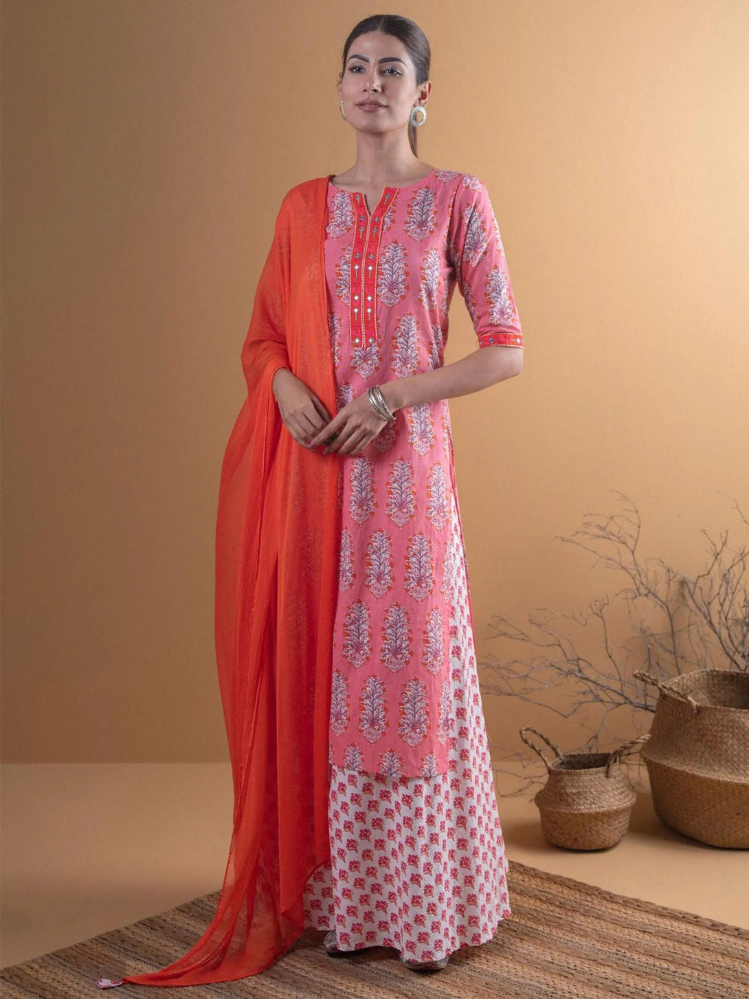 Pink Printed Cotton Suit Set - Jashvi