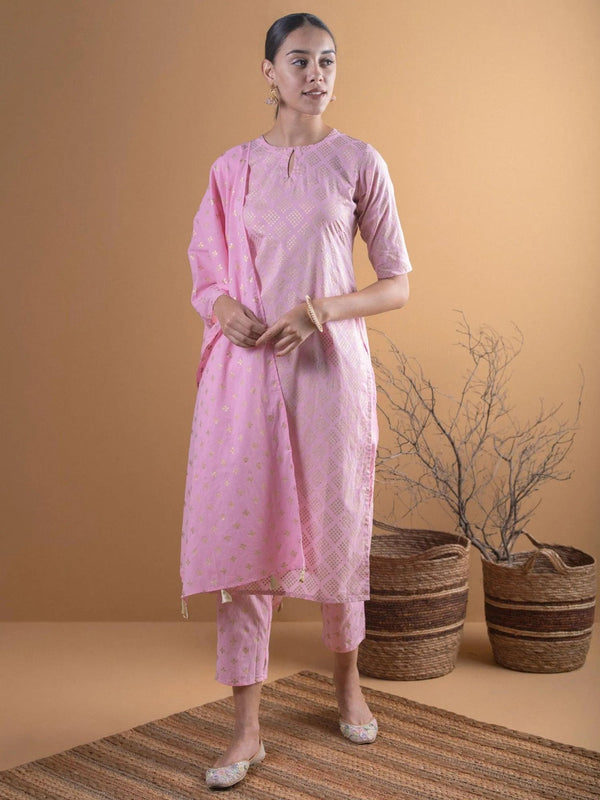 Pink Printed Cotton Suit Set - Jashvi