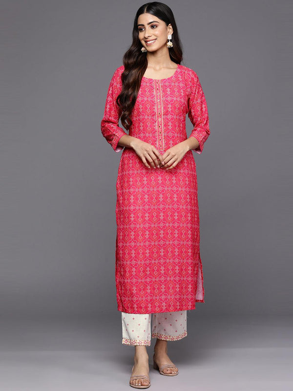 Pink Printed Cotton Straight Kurta Set With Trousers - Jashvi