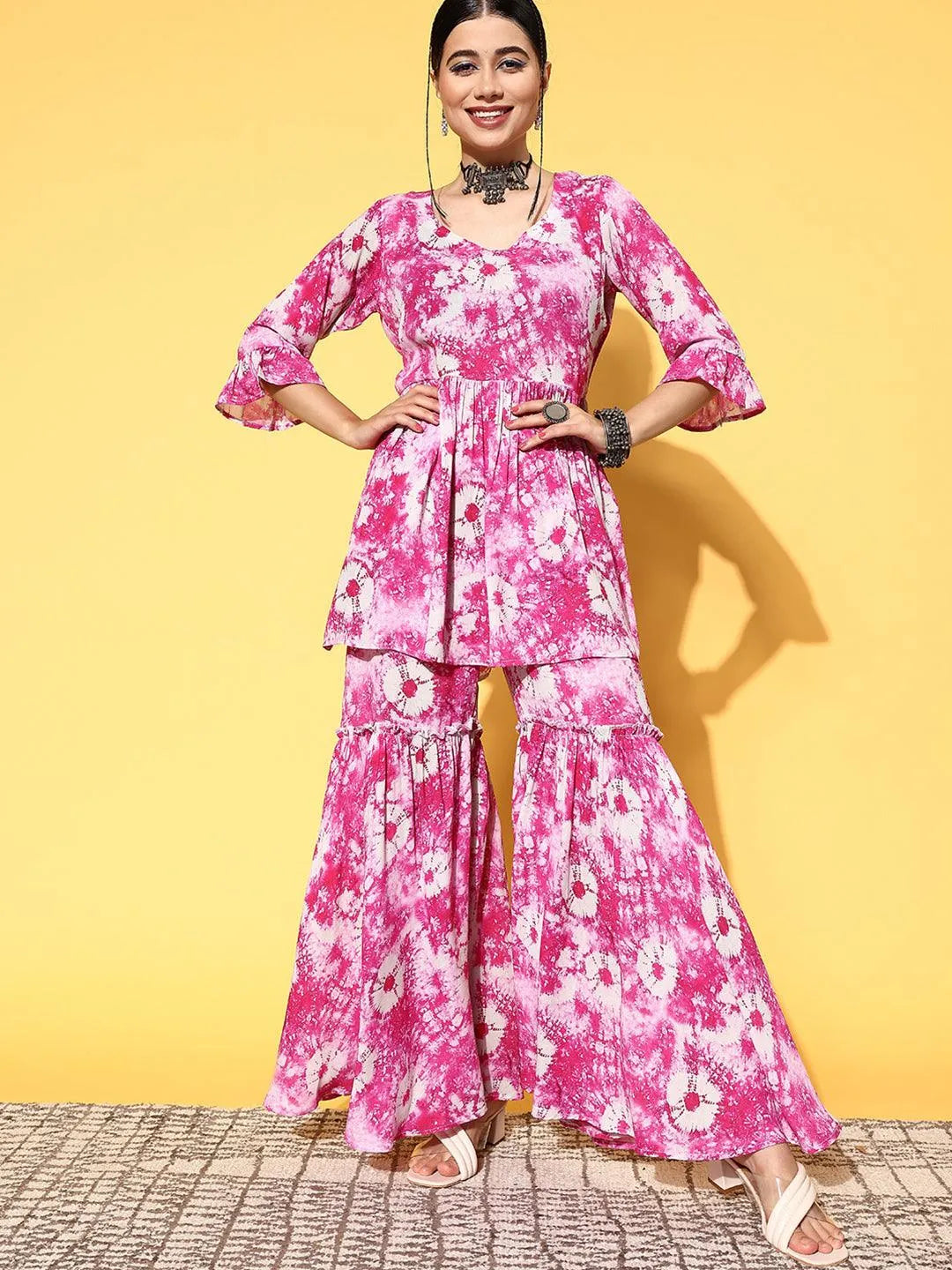 Pink Printed Georgette Co-Ords - Jashvi