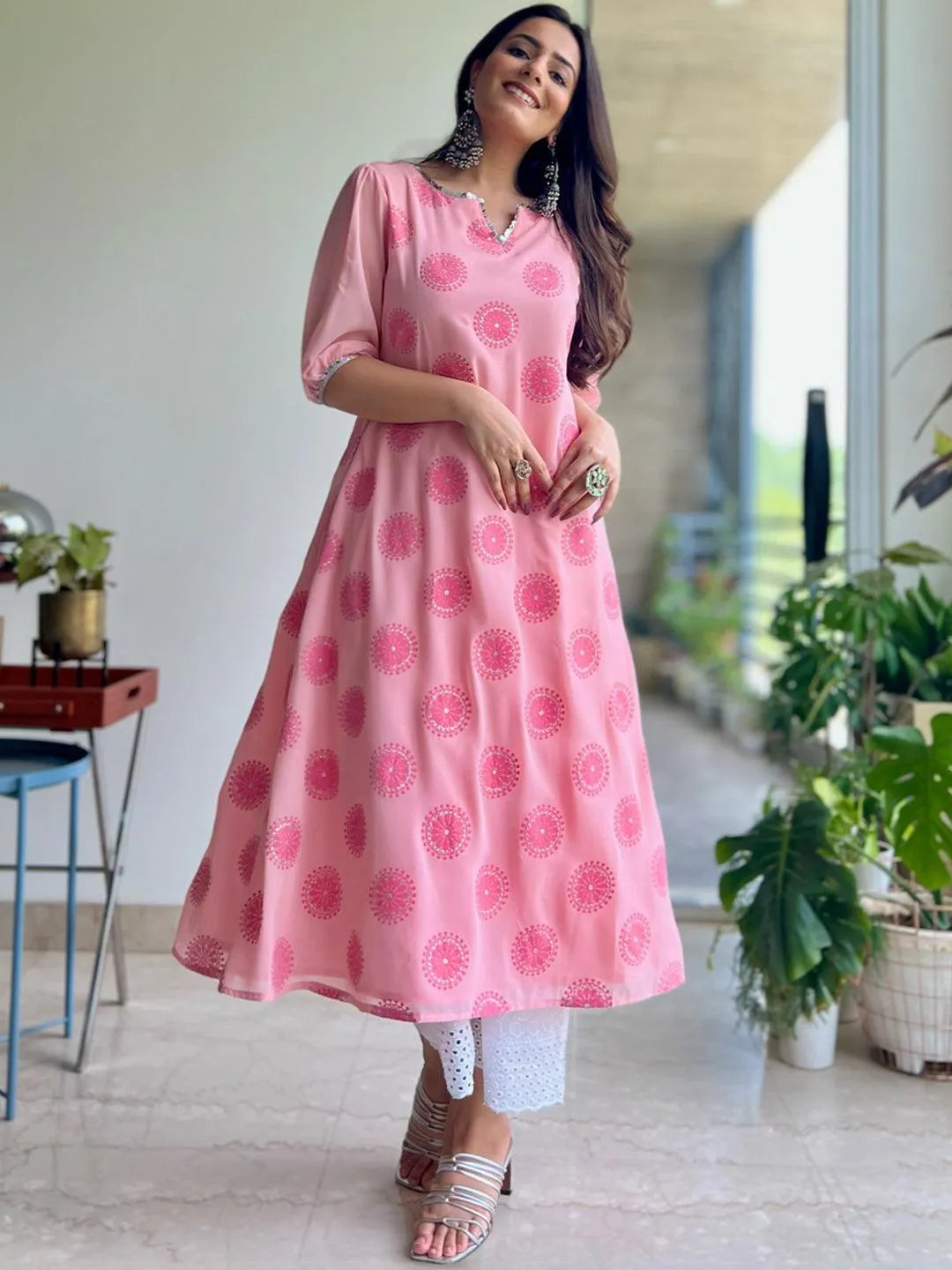 Pink Printed Georgette Kurta - Jashvi