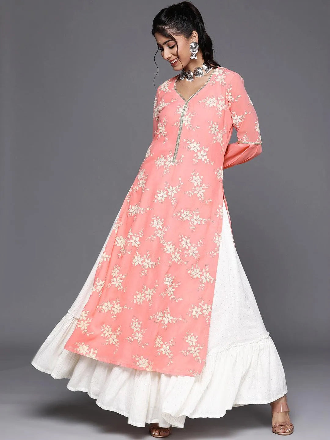 Pink Printed Georgette Kurta - Jashvi