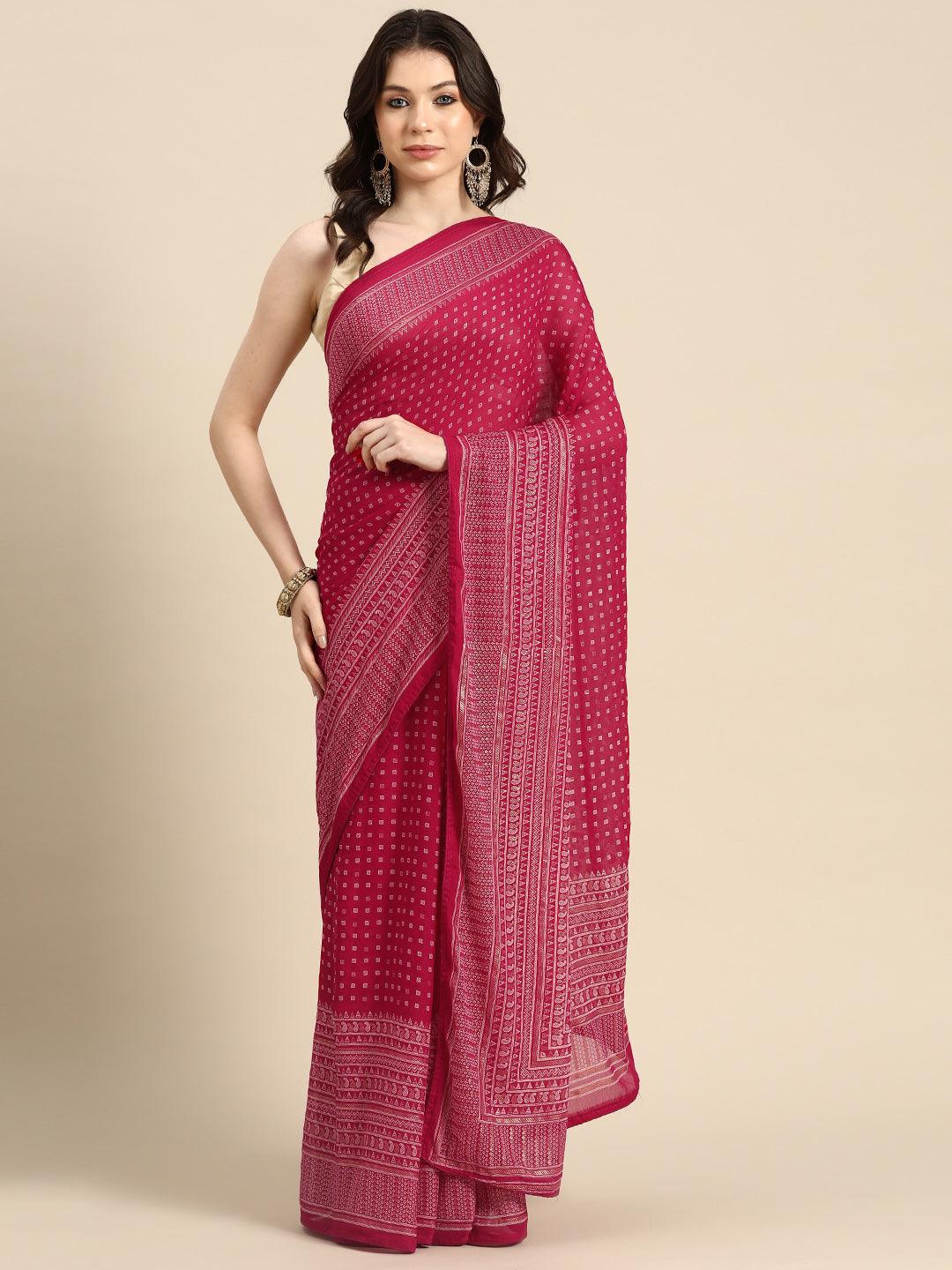 Pink Printed Georgette Saree - Jashvi