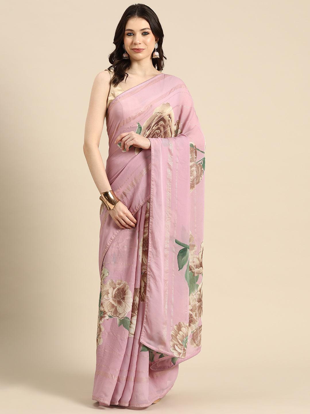 Pink Printed Georgette Saree - Jashvi