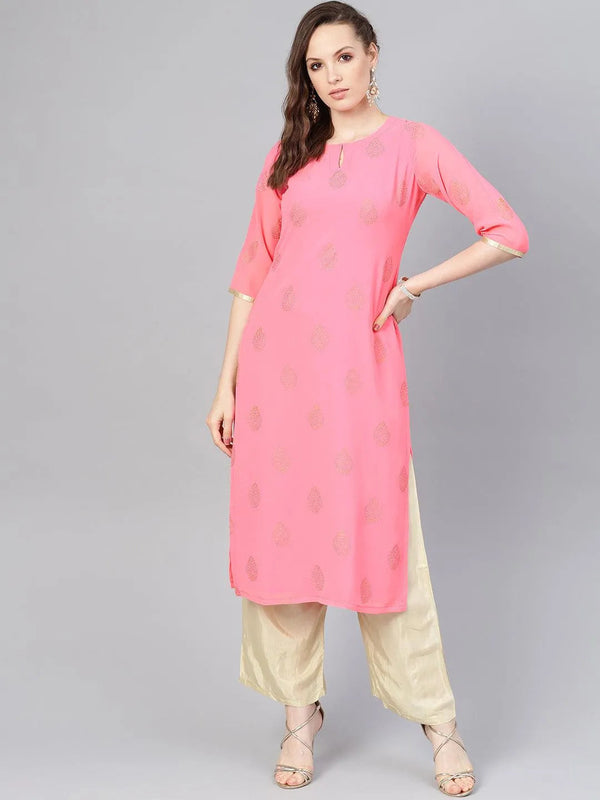 Pink Printed Georgette Kurta Set - Jashvi