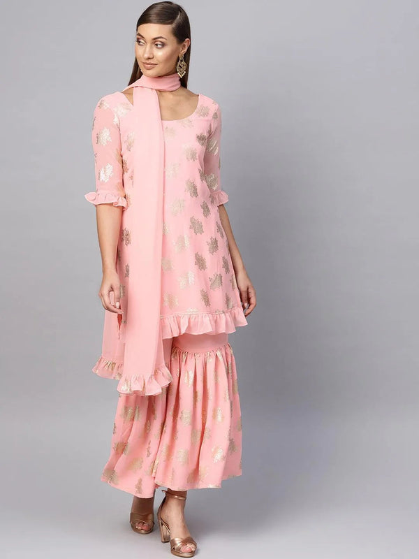 Pink Printed Georgette Suit Set - Jashvi