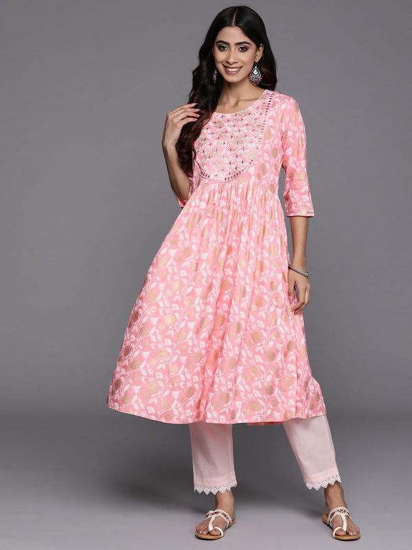 Pink Printed Rayon A-Line Kurta - Jashvi