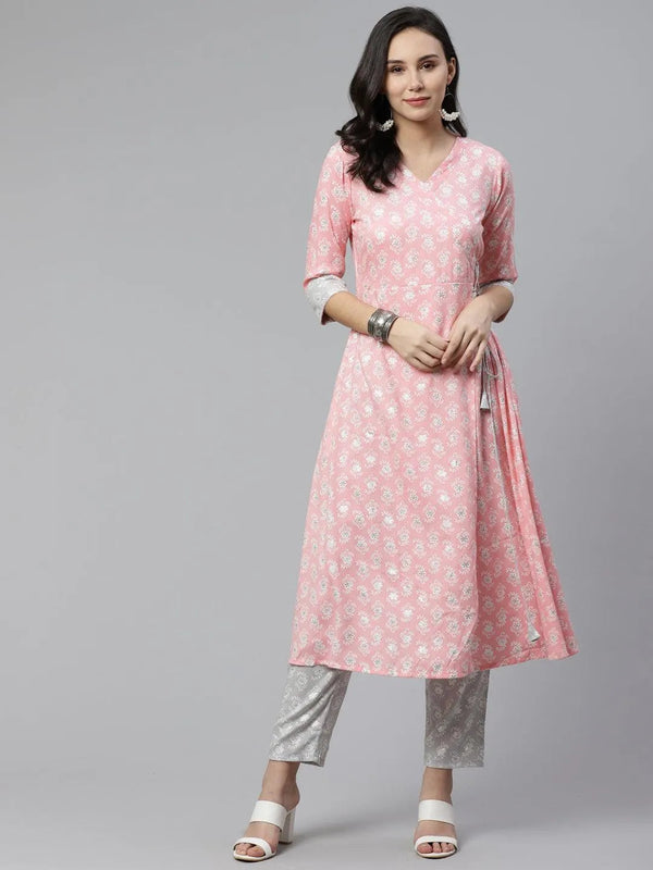 Pink Printed Rayon Kurta Set - Jashvi