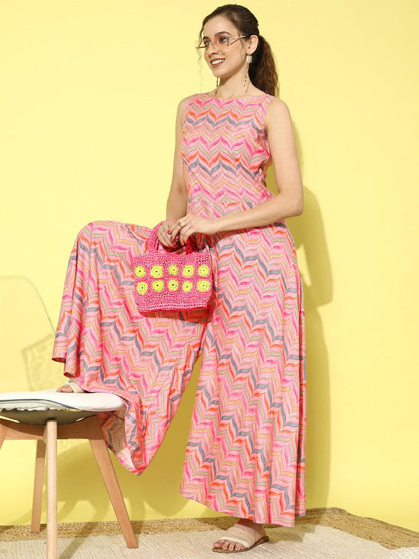 Pink Printed Rayon Jumpsuit - Jashvi