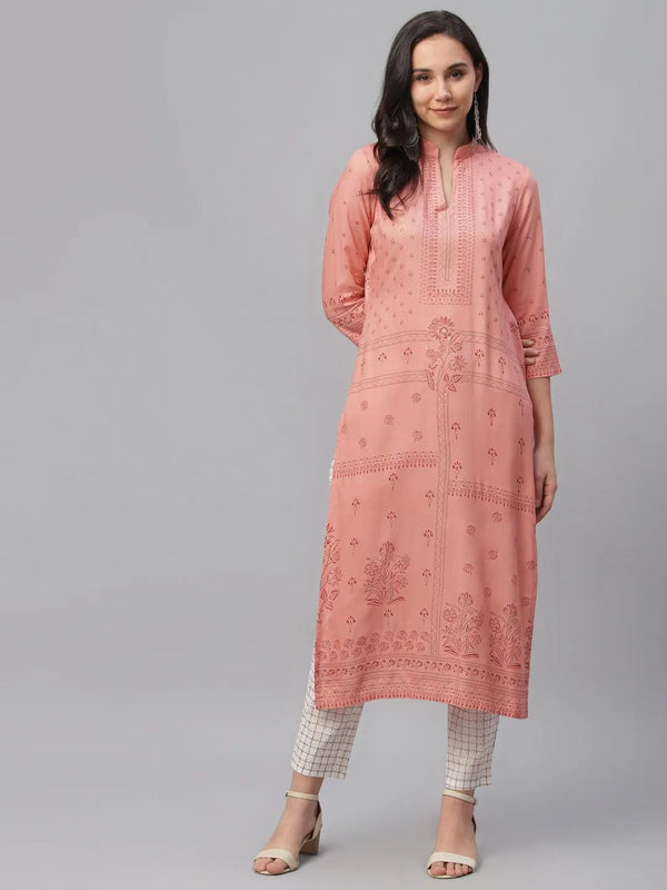 Pink Printed Rayon Kurta - Jashvi