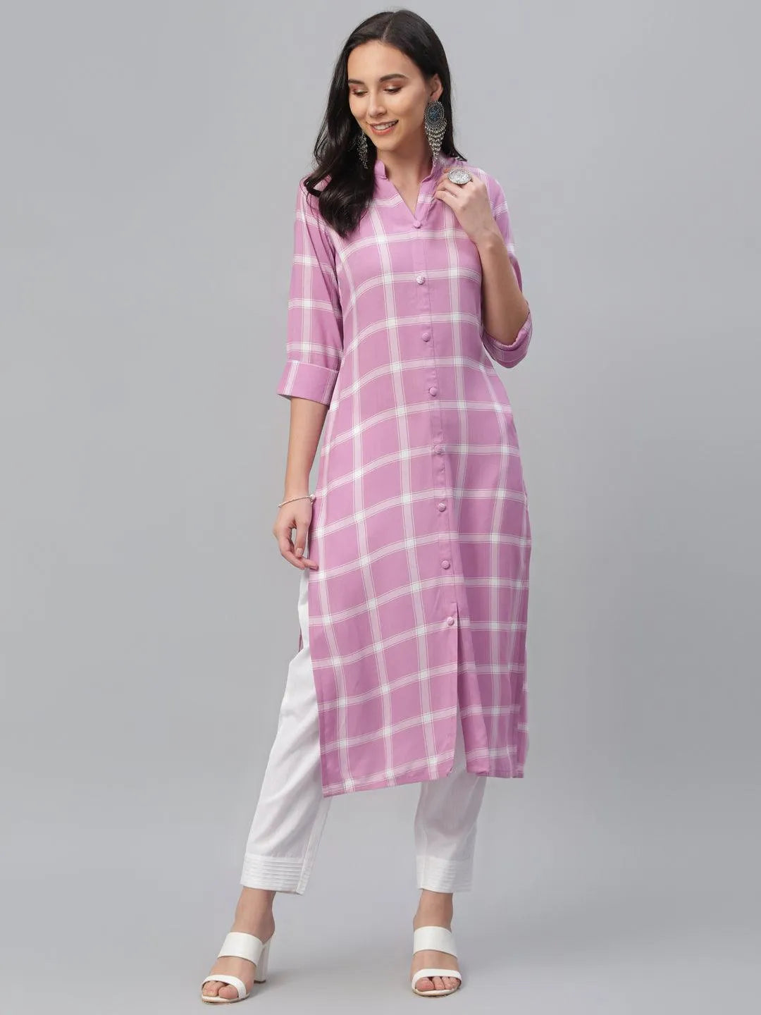 Pink Printed Rayon Kurta - Jashvi