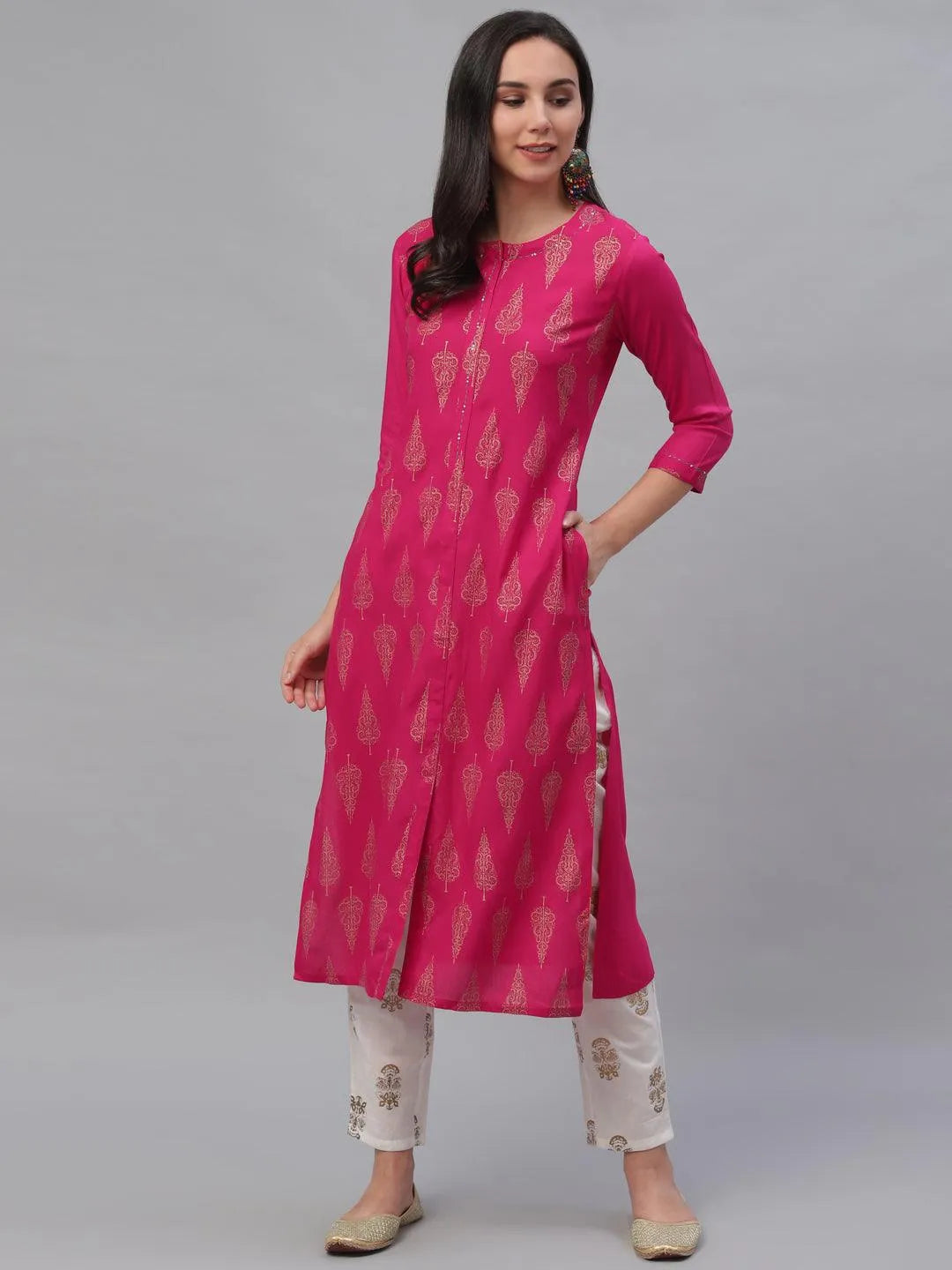 Pink Printed Rayon Kurta - Jashvi