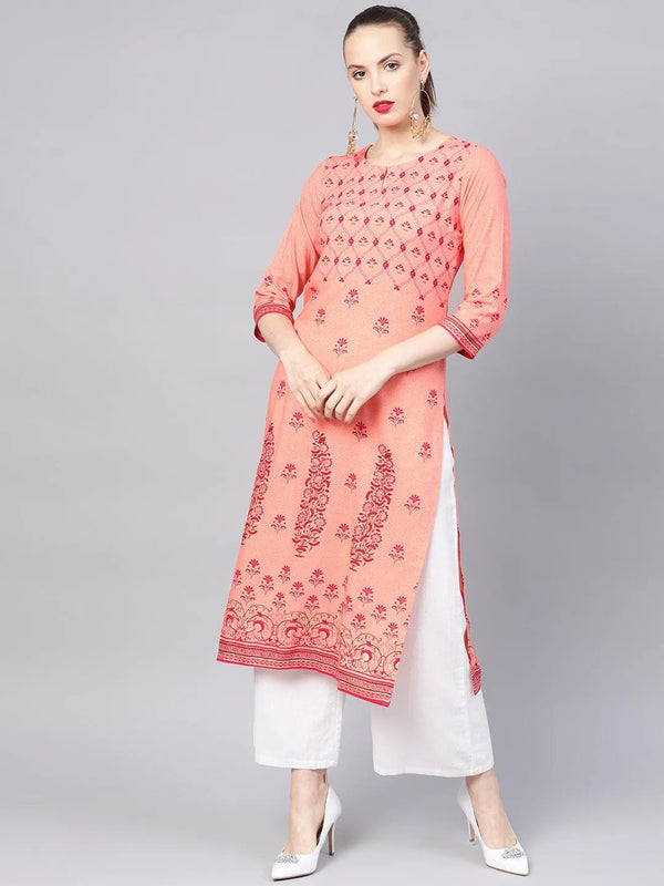 Pink Printed Rayon Kurta - Jashvi