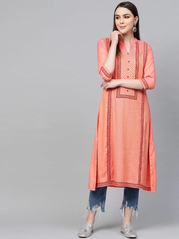 Pink Printed Rayon Kurta - Jashvi