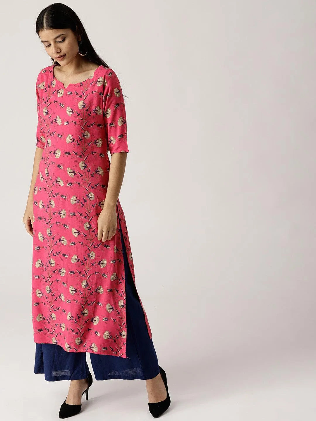 Pink Printed Rayon Kurta - Jashvi