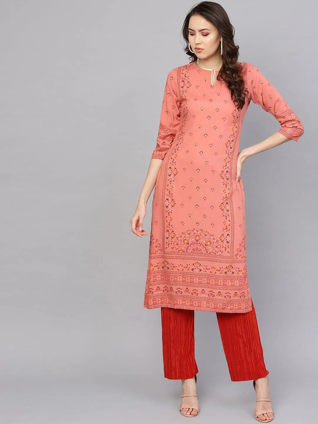 Pink Printed Rayon Kurta - Jashvi