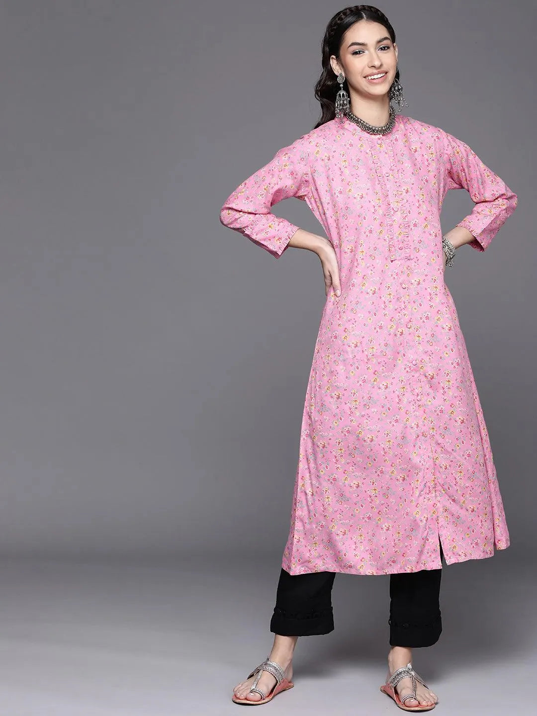 Pink Printed Rayon Kurta - Jashvi