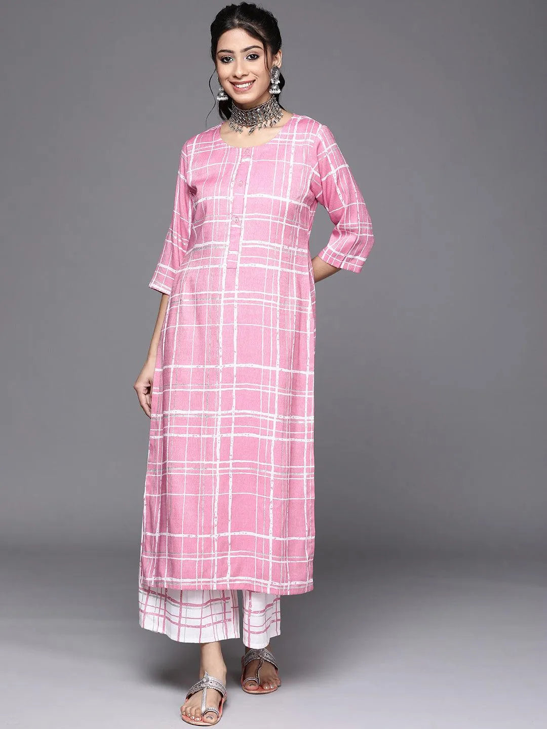 Pink Printed Rayon Kurta - Jashvi