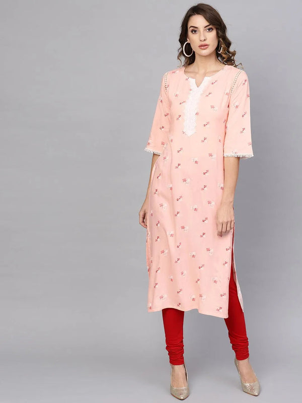 Pink Printed Rayon Kurta - Jashvi