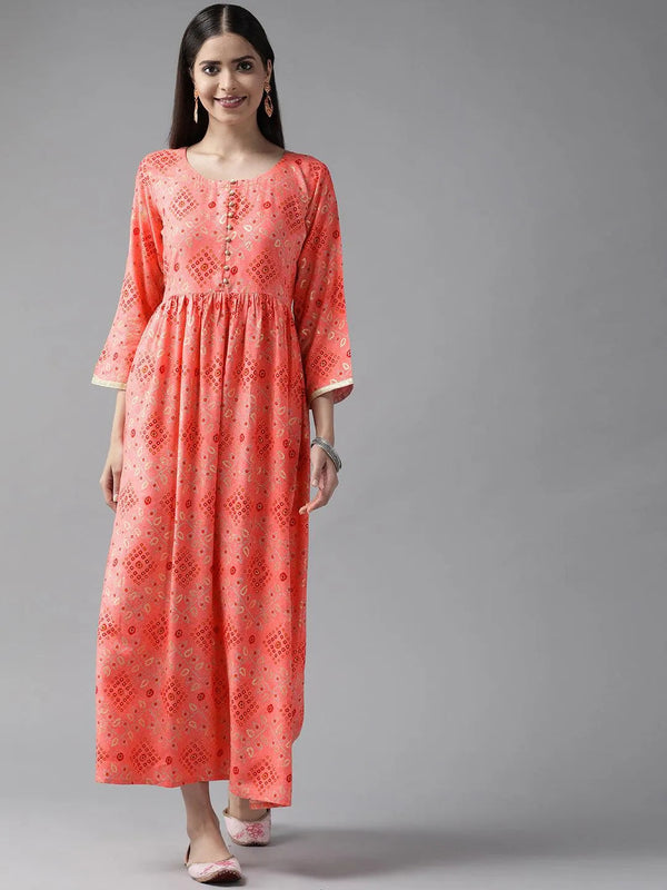 Pink Printed Rayon Maxi Dress - Jashvi