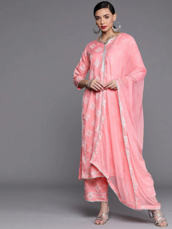 Pink Printed Viscose Rayon Suit Set - Jashvi