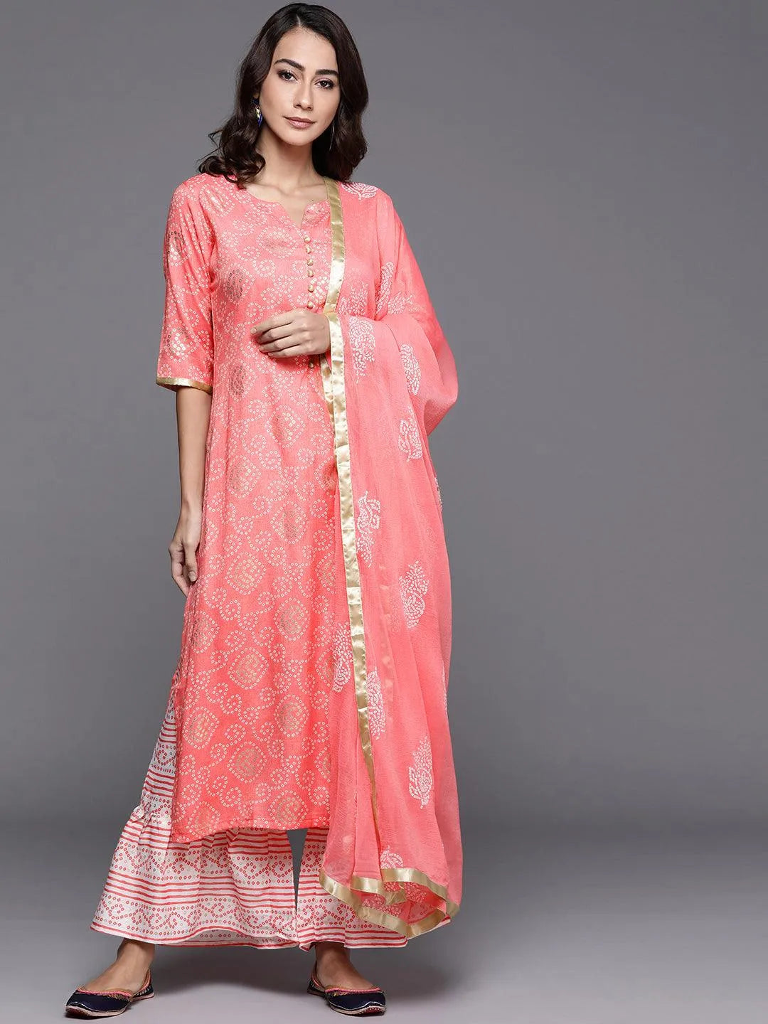 Pink Printed Viscose Rayon Suit Set - Jashvi