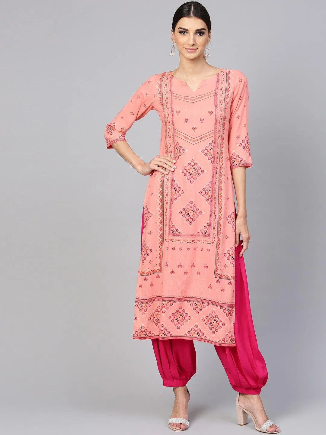 Pink Printed Rayon Kurta Set - Jashvi