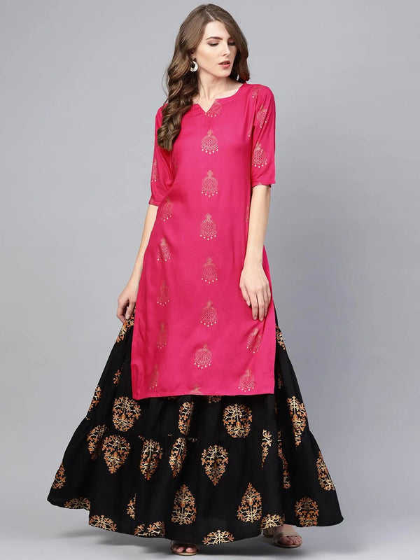 Pink Printed Rayon Kurta Set - Jashvi