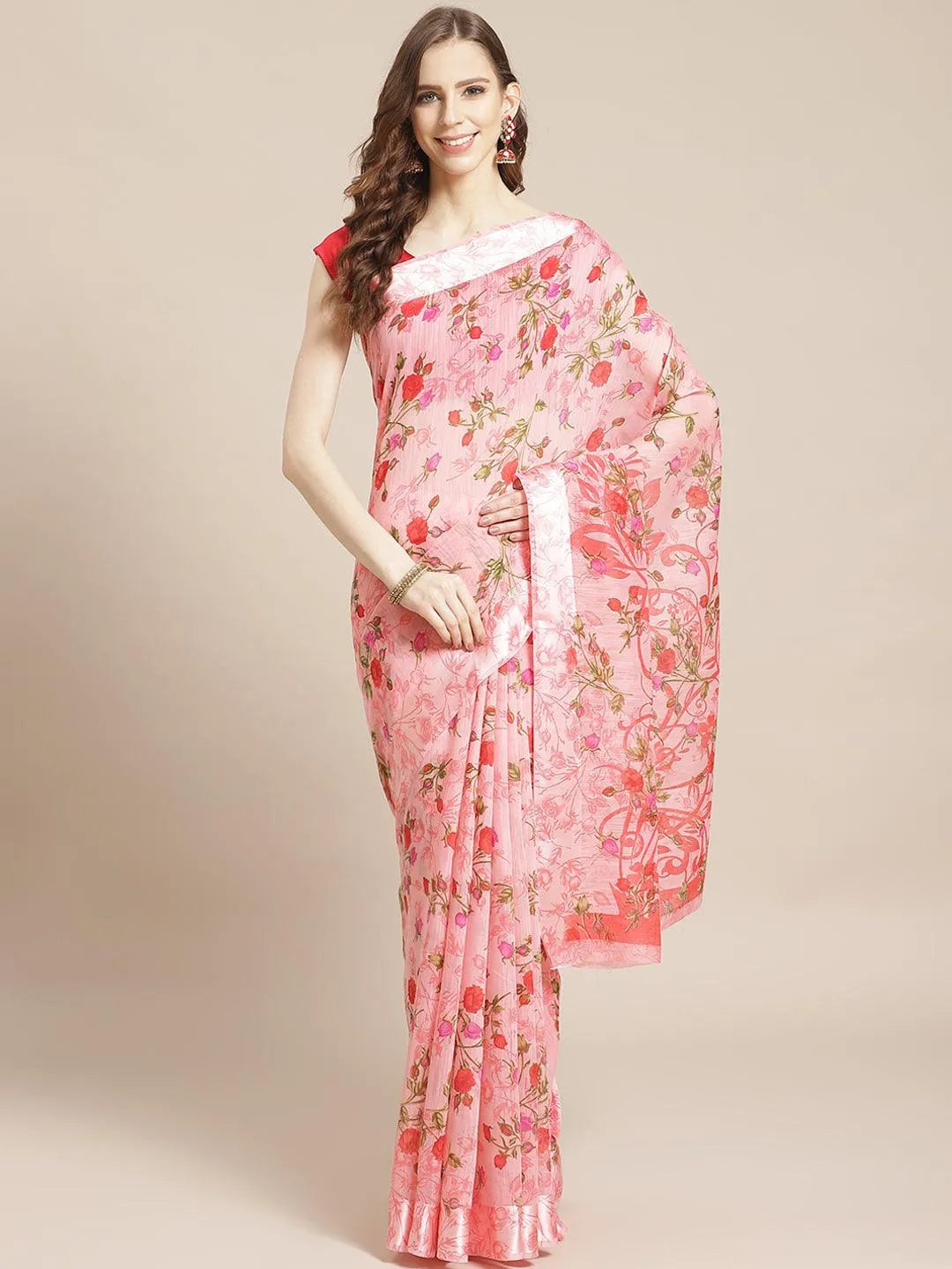 Pink Printed Satin Saree - Jashvi