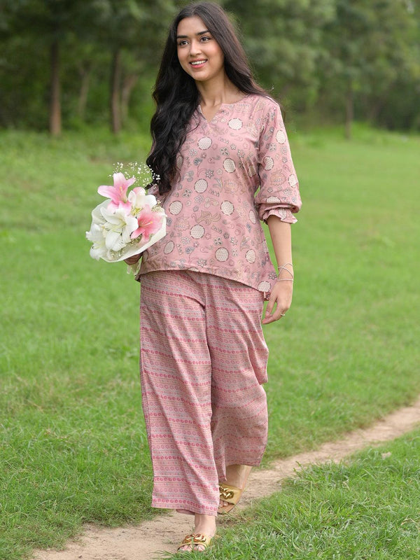 Pink Printed Silk Blend Co-Ords - Jashvi