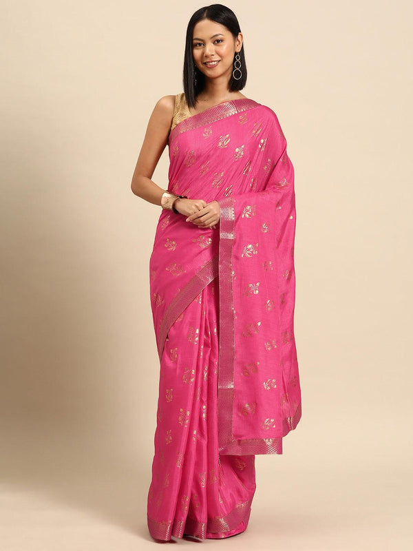 Pink Printed Silk Blend Saree - Jashvi