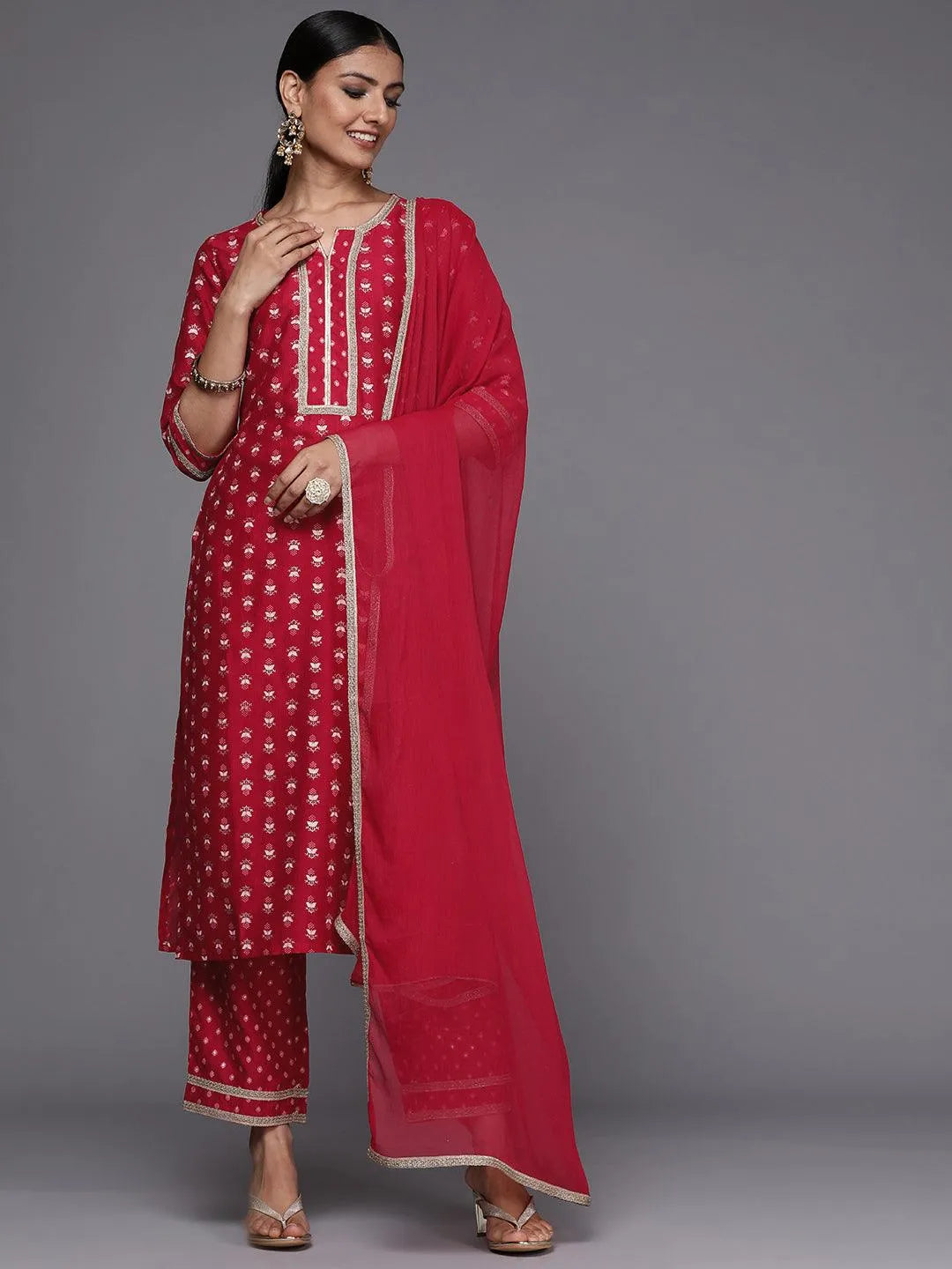 Pink Printed Silk Blend Suit Set - Jashvi