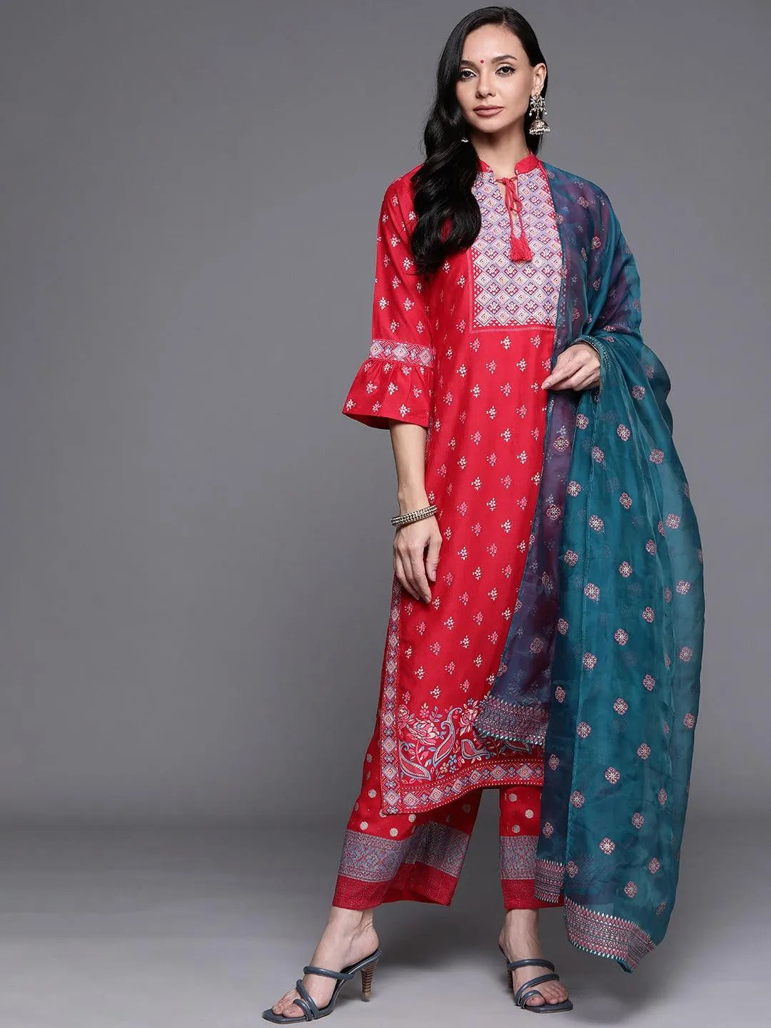 Pink Printed Silk Blend Suit Set - Jashvi