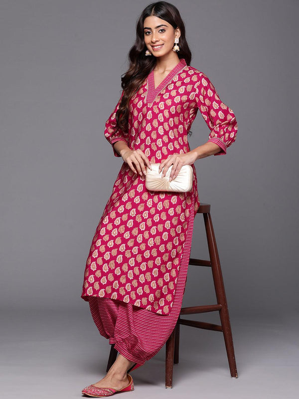 Pink Printed Silk Blend Straight Kurta With Salwar - Jashvi