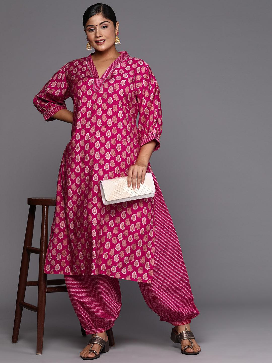 Pink Printed Silk Blend Straight Kurta With Salwar - Jashvi