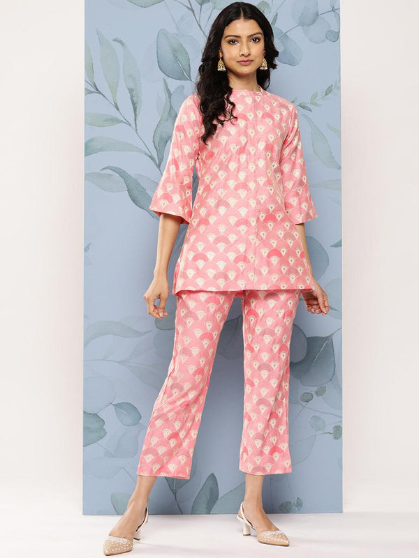 Pink Printed Silk Blend Co-Ords - Jashvi