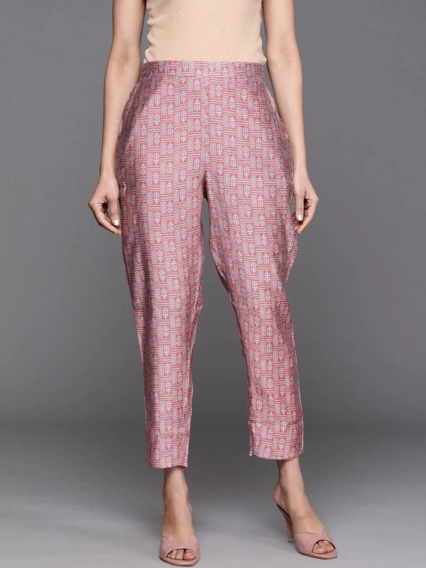 Pink Printed Silk Blend Trousers - Jashvi