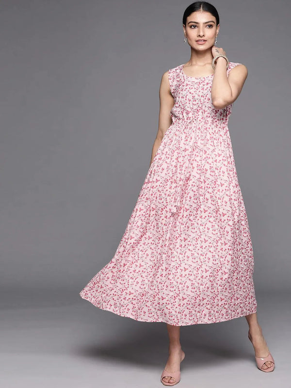 Pink Printed Silk Dress - Jashvi