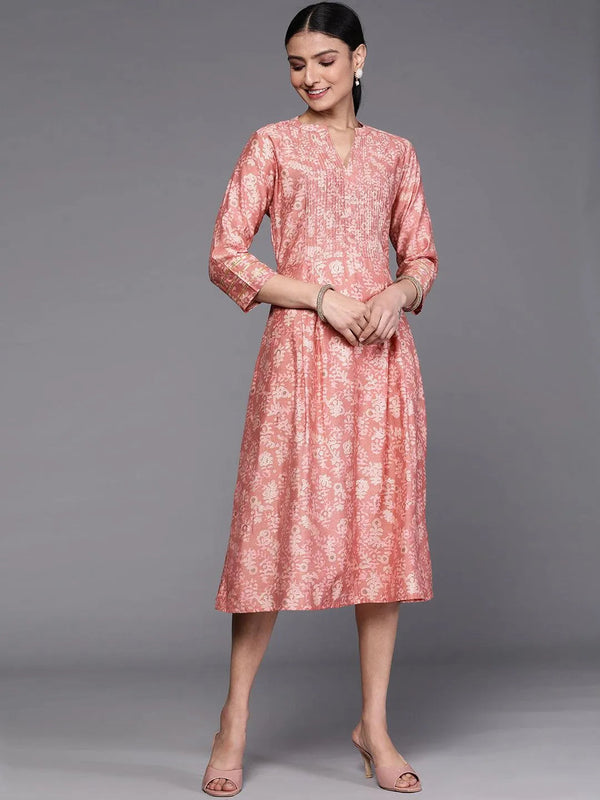 Pink Printed Silk Dress - Jashvi