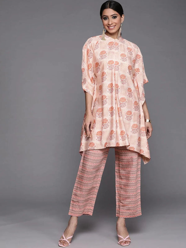 Pink Printed Silk Kurta Set - Jashvi