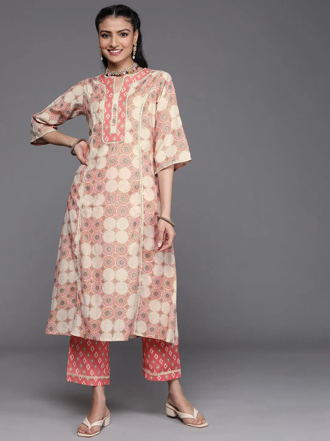 Pink Printed Silk Kurta - Jashvi