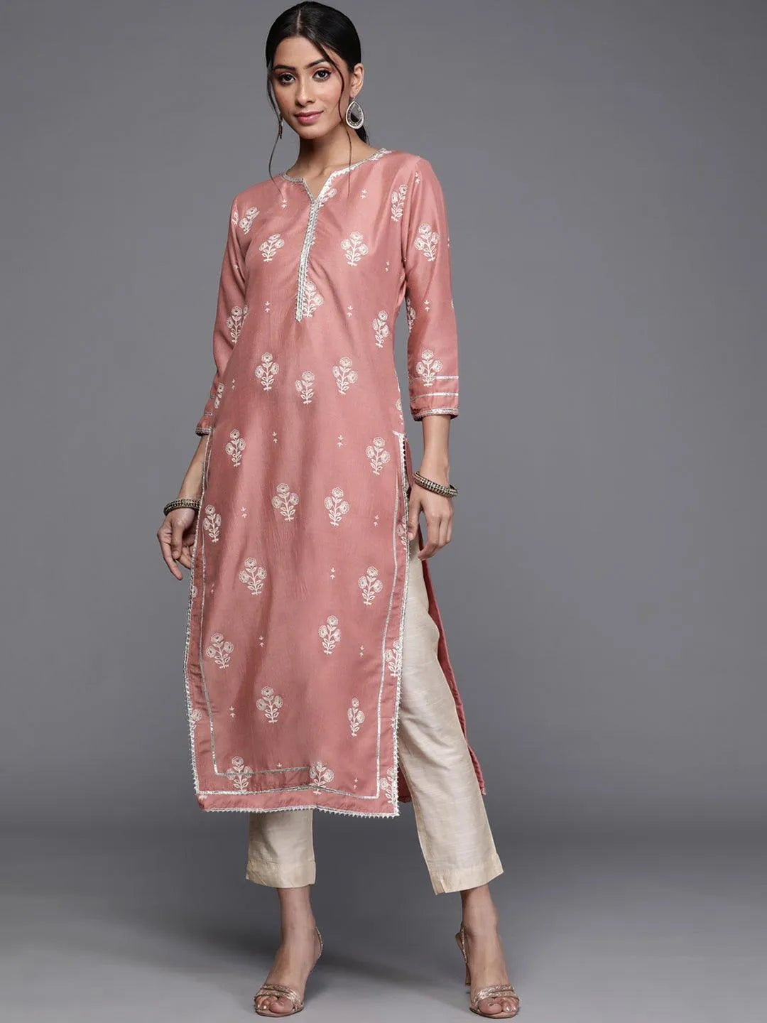 Pink Printed Silk Kurta - Jashvi