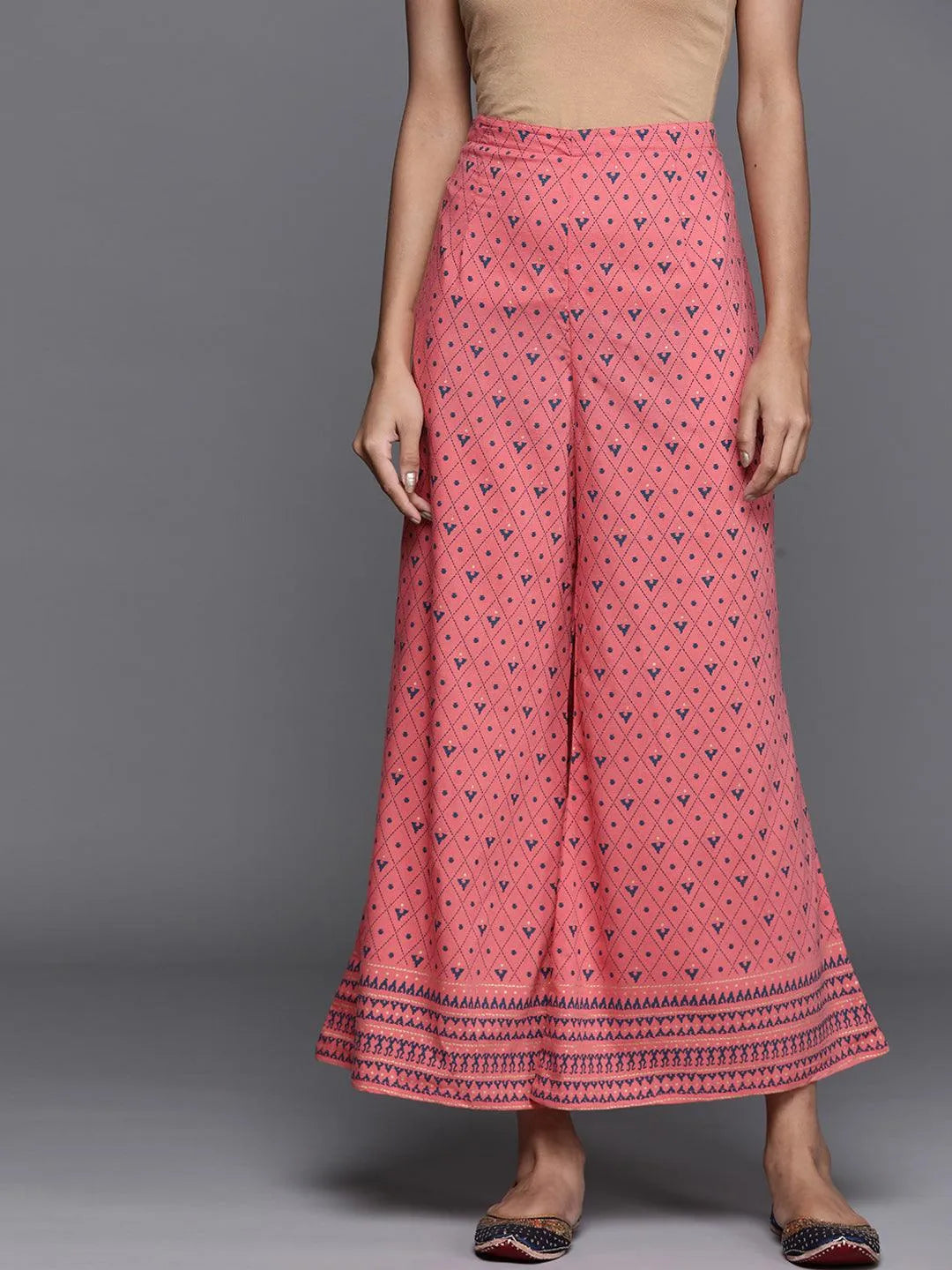 Pink Printed Silk Palazzos - Jashvi