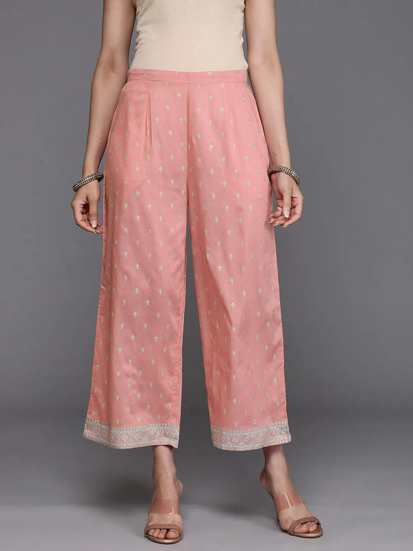 Pink Printed Silk Palazzos - Jashvi